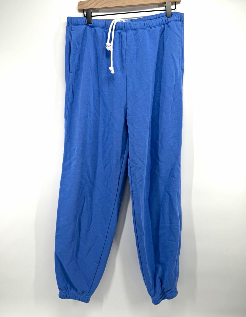 nuuds Women's Jogger Pants Size S Blue French Terry Cotton Drawstring Pockets